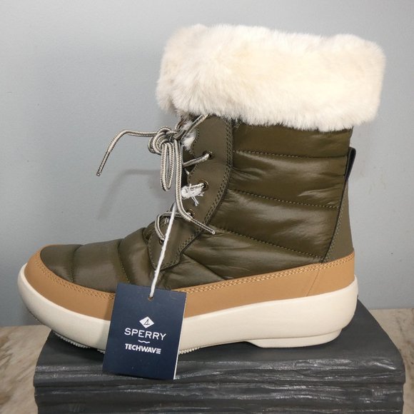 Sperry Top-Sider Bearing PLUSHWAVE Nylon Boot Women Olive/Tan?Ivory 8.5 M - Picture 4 of 13